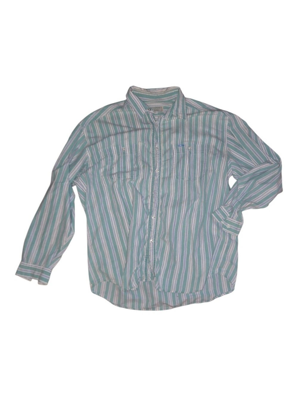 Vintage GUESS Men's Mint & White Striped Button-Down Shirt Size L